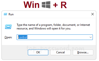 اضغط Win + R على لوحة المفاتيح. اكتب control ثم اضغط Enter لفتح لوحة التحكم (Control Panel).