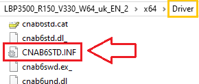افتح المجلد الذي تم الاستخراج إليه، وتأكد من وجود الملف: ...\x64\Driver\CNAB6STD.INF