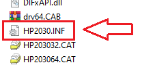 يجب أن يظهر لديك الآن مجلد يحتوي على ملفات برنامج التشغيل. ابحث بداخله عن الملف HP2030.INF